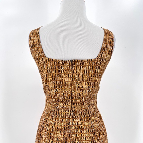 CHETTA B Vintage Dress Womens 4 Tan Brown Cotton Square Neck Sleeveless Sheath - Picture 4 of 16